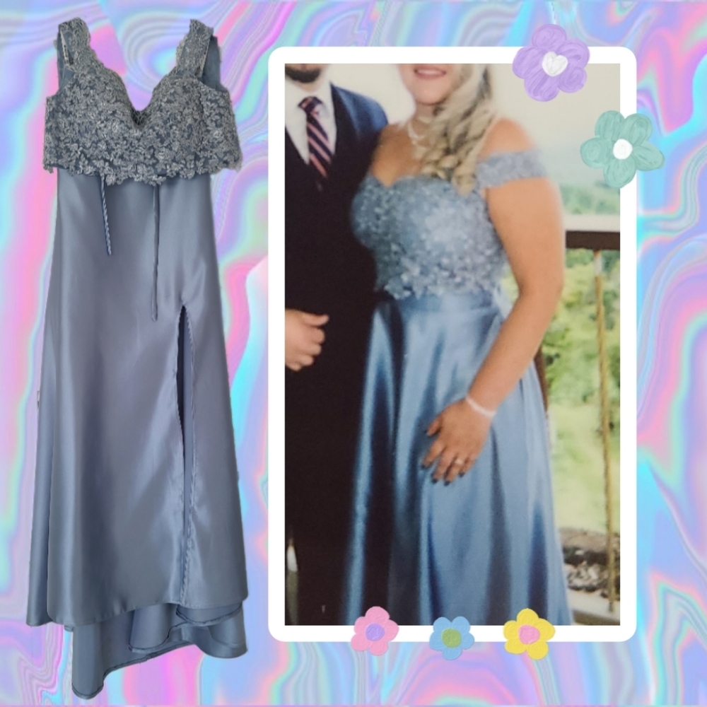 Blue 2 Piece Formal Prom Wedding Guest Bridesmaid Dress with rhinestone details